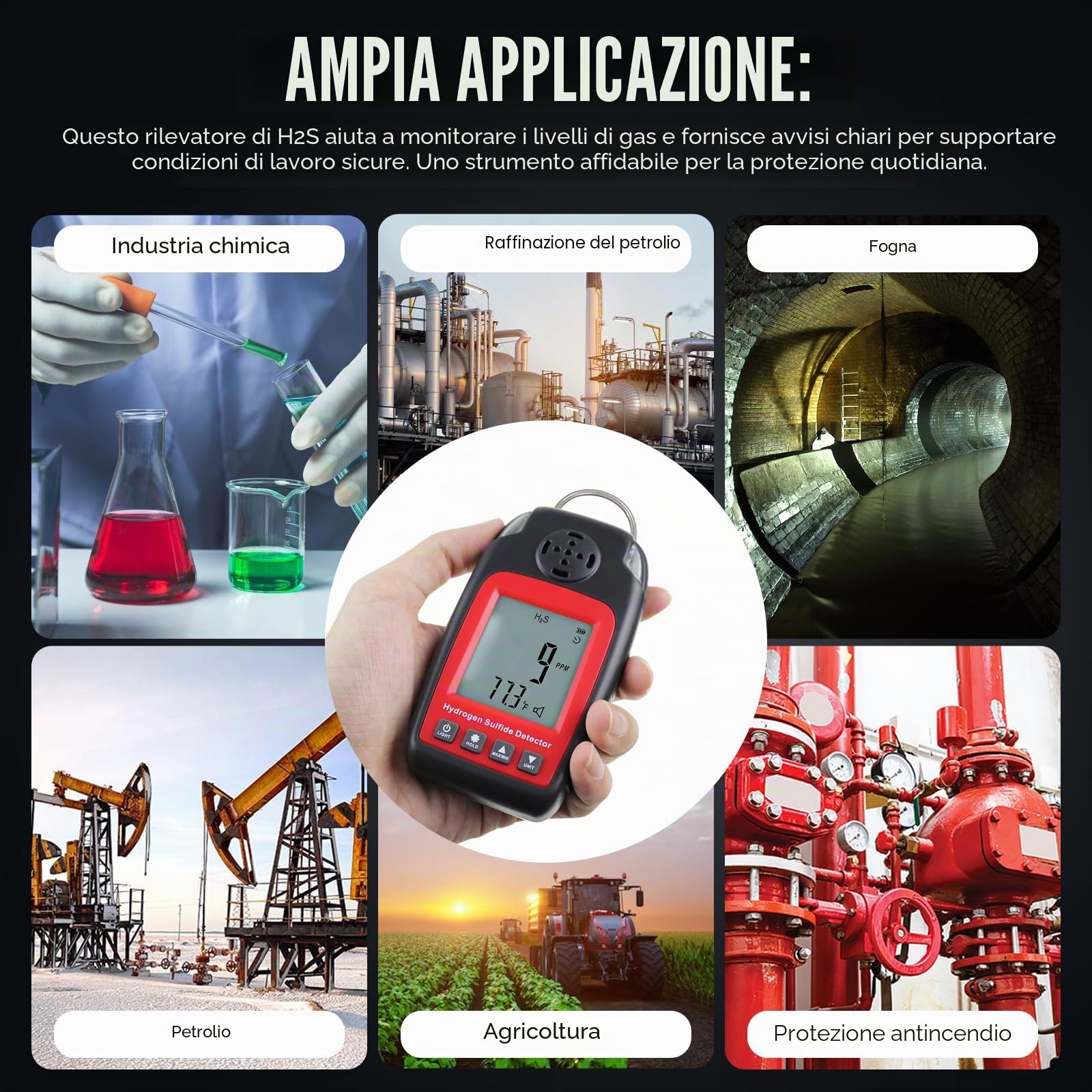 Rilevatore di acido solfidrico Rilevatori di gas e allarmi Elettrochimici H2S H₂S Monitor Misuratore Sensore di avvelenamento Allarme Schermo LCD Retroilluminazione