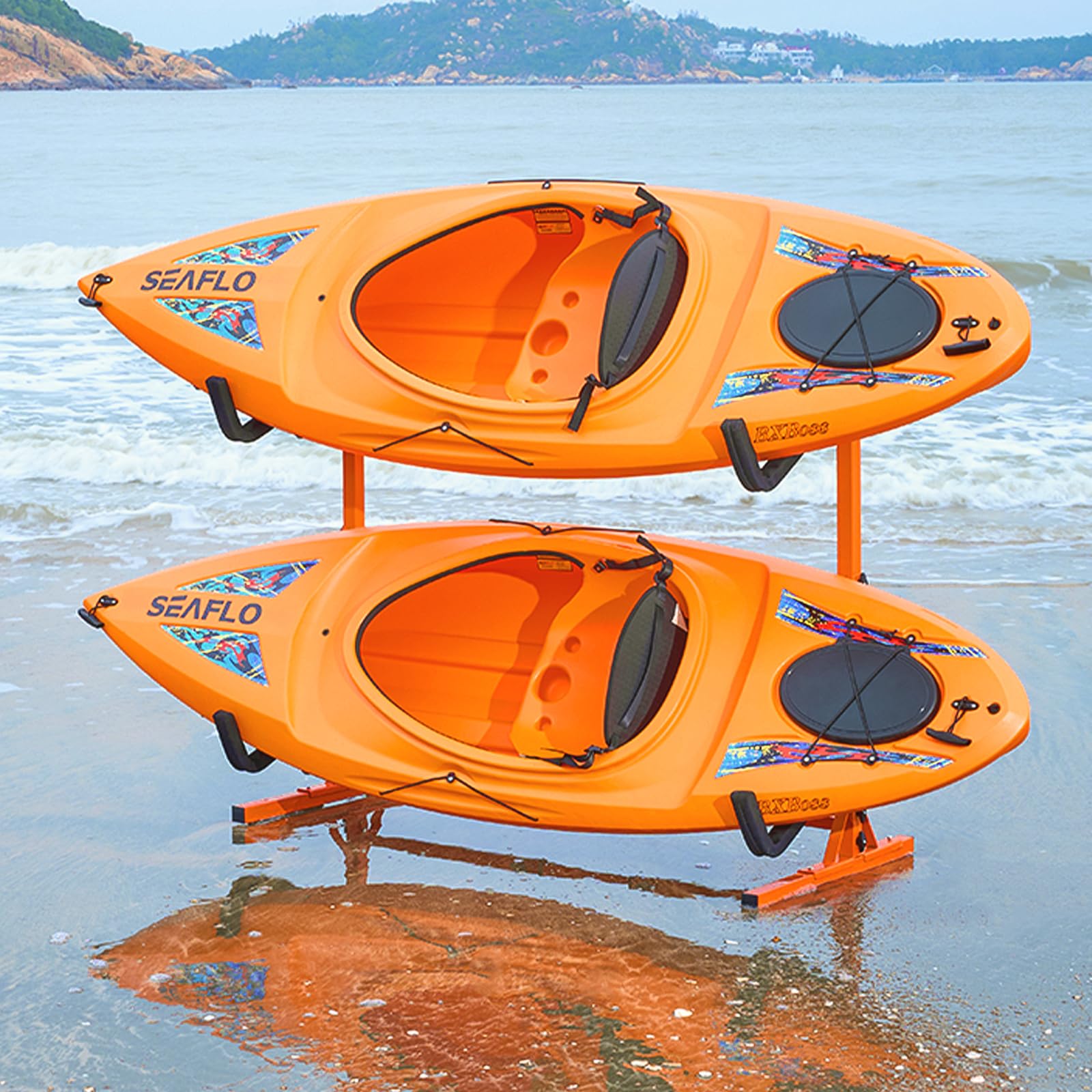 VEVOR Soporte para Kayak Independiente, 4 Piezas de Capacidad, Porta Kayak, Remo para Canoa, Soporte para Tabla de Remo de Acero Resistente con Brazos Acolchados, Ancho Ajustable, Carga 100 kg