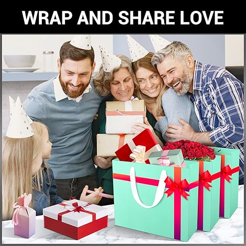 Miniatura 6 de EUSOAR Bolsas de compras grandes azules con asas, paquete de 25 bolsas de 12.5 x 4.5 x 11 pulgadas, bolsas de regalo a granel, bolsas de envoltura