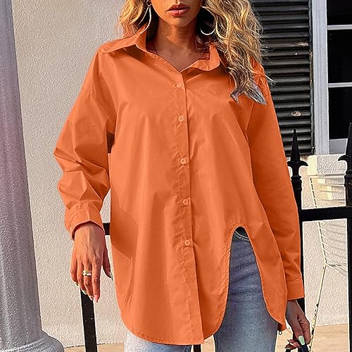 Miniatura 6 de Camisa de cuello blanco para mujer, estilo casual, manga larga, con botones, dobladillo recortado, holgada, ropa de otoño