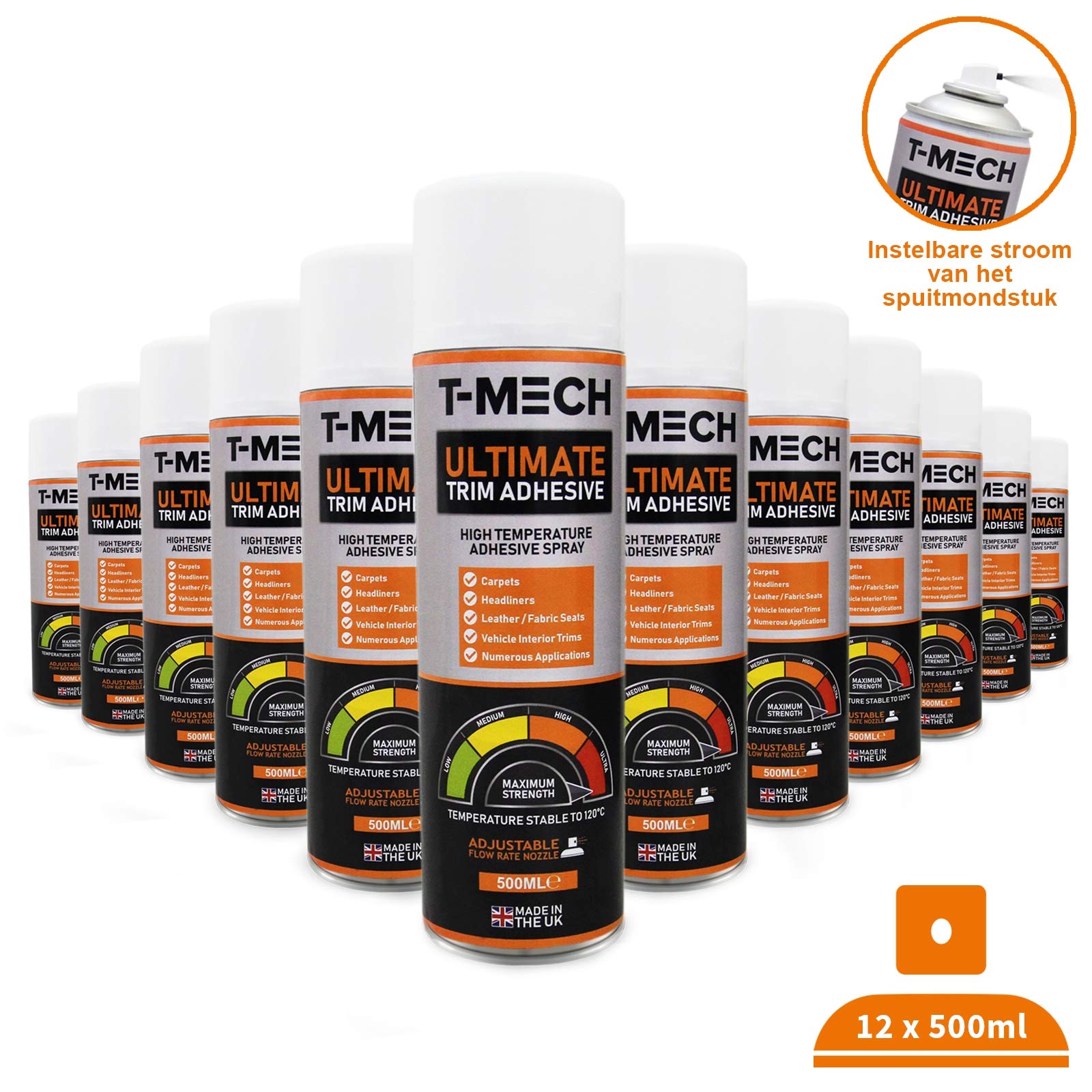 T-Mech - 12 x klej wielofunkcyjny spray do dywanów motoryzacyjnych gobeliny tkaniny odporne na ciepło 120°C 12 x 500 ml butelki