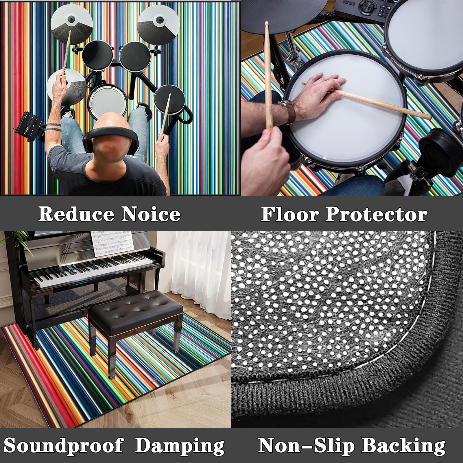 180 x 160 cm Tappeto per Batteria Insonorizzato, Tappeto Professionale per Batteria e Strumenti a Percussione Elettronici per Grancassa Rullante e Altri Strumenti, Tappeti Rettangolari Antiscivolo