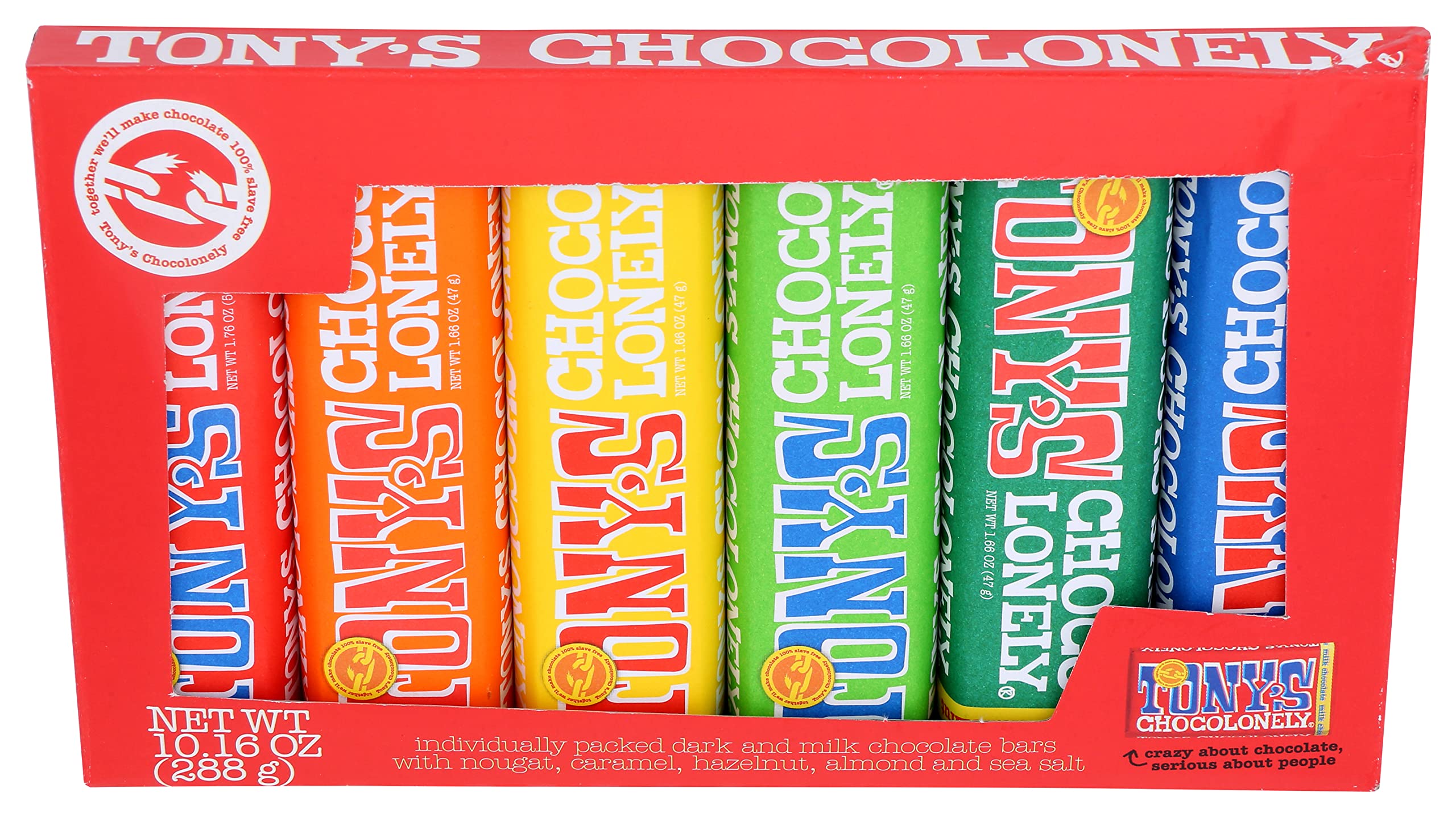 Tony's Chocolonely Rainbow Tasting Chocolate Bar Pack, 10.16 OZ - 