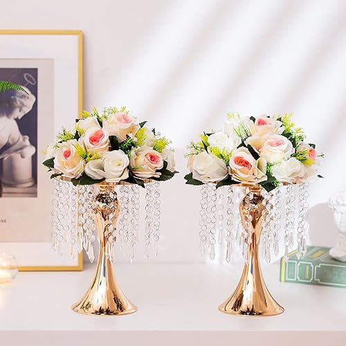 Miniatura 4 de Jarrones dorados para centros de mesa, soporte de arreglo floral de cristal de 10.2 pulgadas, centros de mesa de boda para mesas, soportes de jarrón