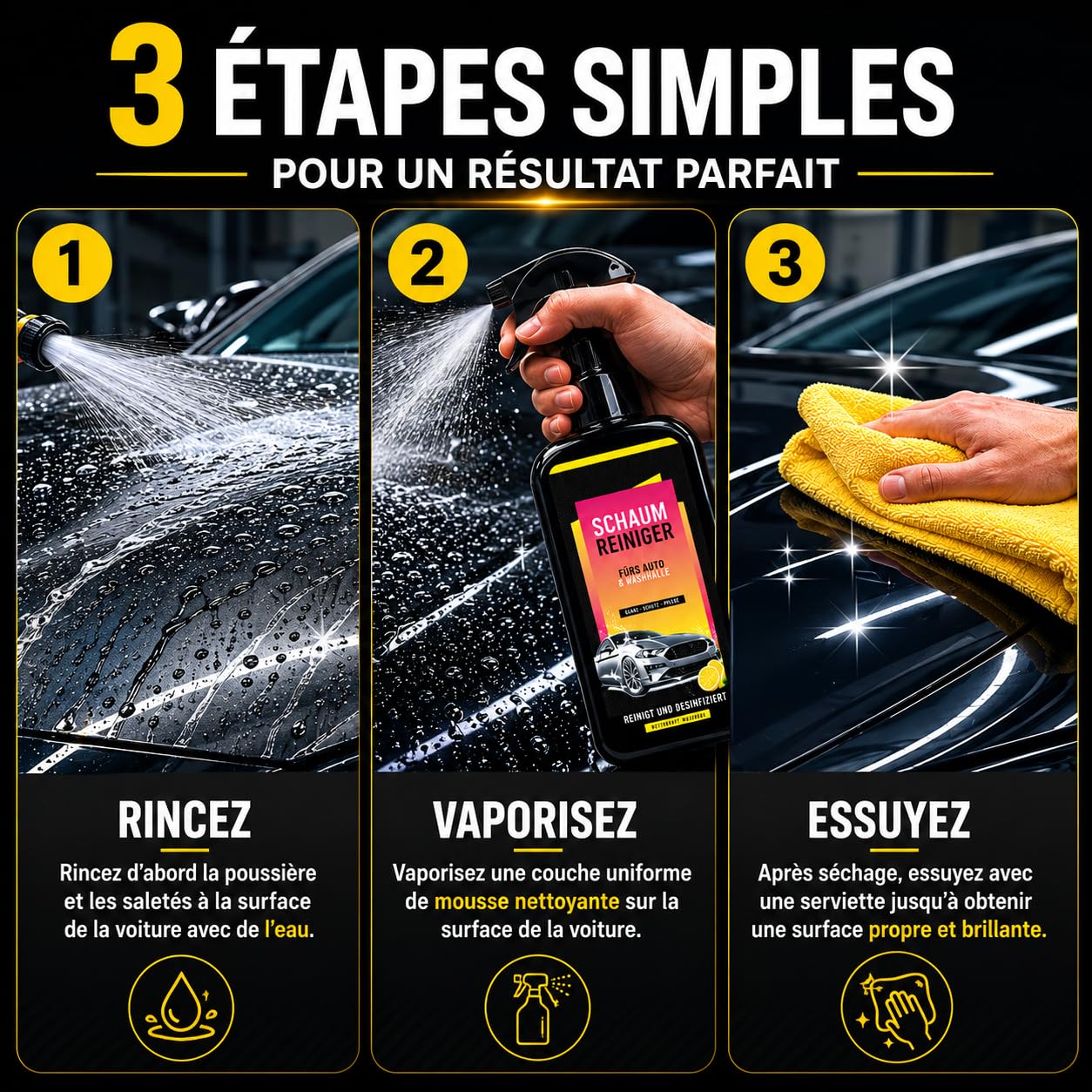 Lymex Kit Premium d'Entretien Automobile Verre Liquide Carrosserie Spray Céramique Voiture Anti Rayure Protection Hydrophobe Brillance 2x100ml pour Entretien Auto à Domicile (1 Pack(100ml+100ml))