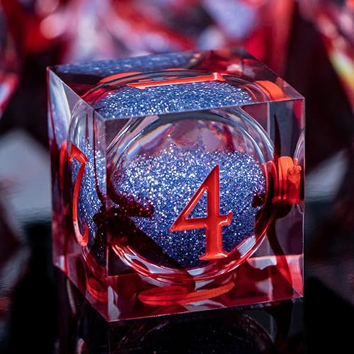 Miniatura 22 de ARUOHHA juego de dados de núcleo líquido DND, juego de dados de 7 piezas de resina con bordes afilados RPG rojo azul poliédrico D y D con caja