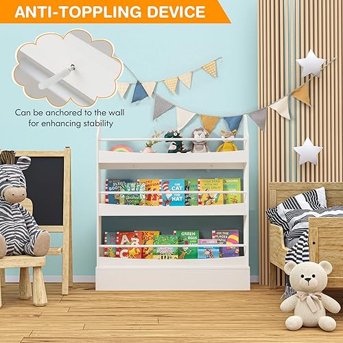 Miniatura 7 de Costzon Estantería para niños, 3 niveles de madera, estante organizador para libros y juguetes, estantería de pared para niños pequeños, estante de