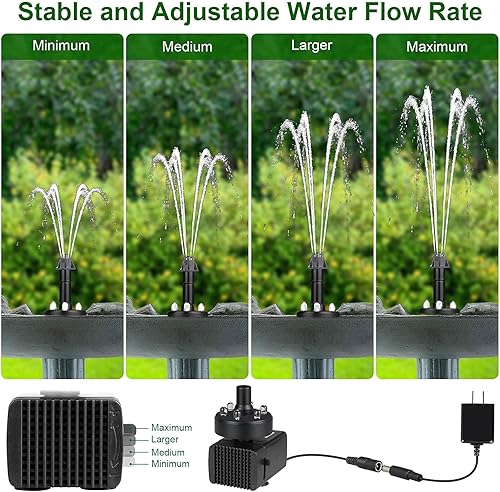Miniatura 4 de Fuente de baño para pájaros de 24 horas de funcionamiento, Jutai Bomba de fuente de agua ajustable DC 12V con luz LED para bebedero de pájaros
