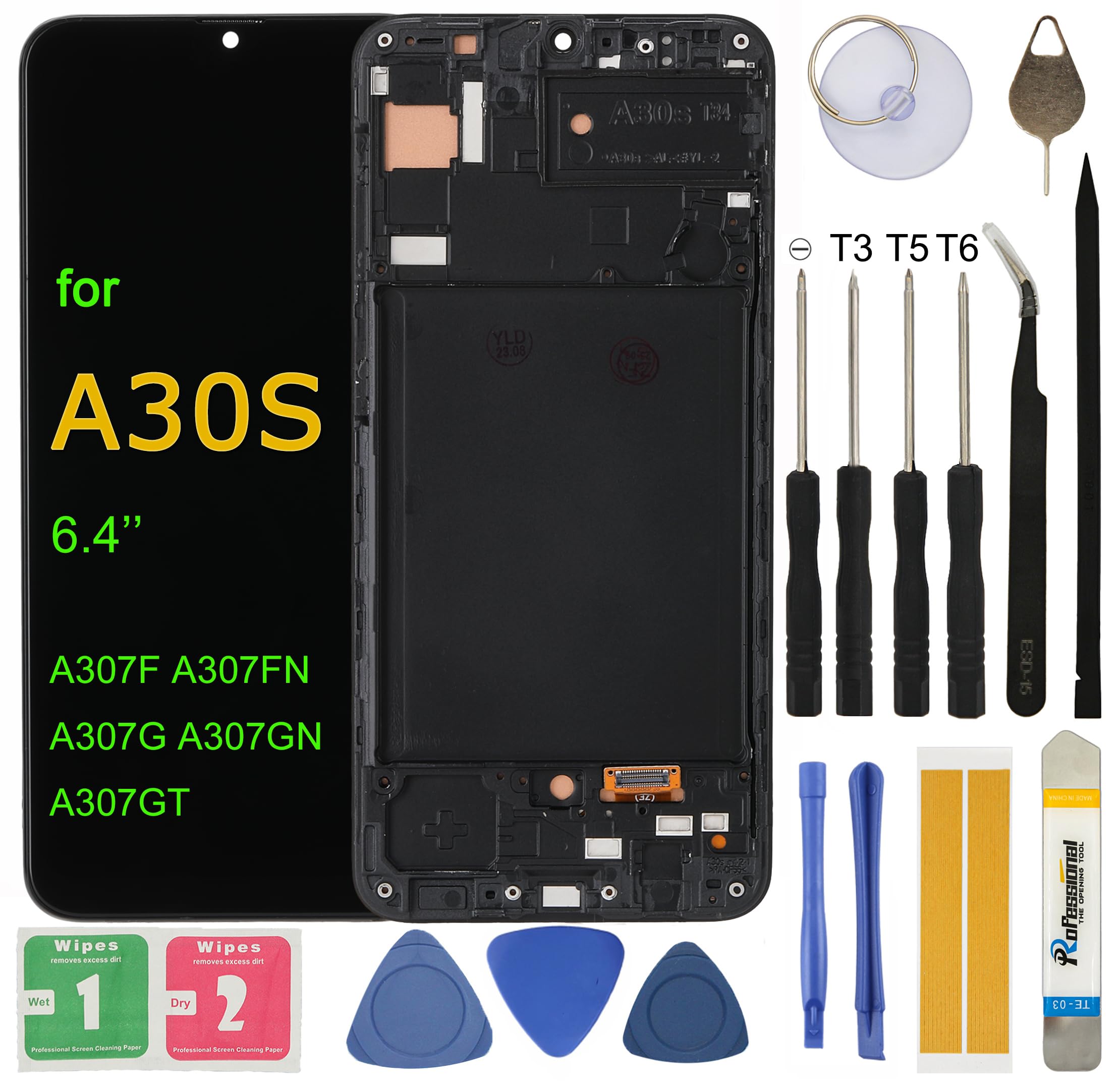 for Samsung Galaxy A30S LCD Screen Replacement A307F A307FN A307G A307GN A307GT 6.4" Assembly LCD Display Touch Screen Digitizer with Repair Tools