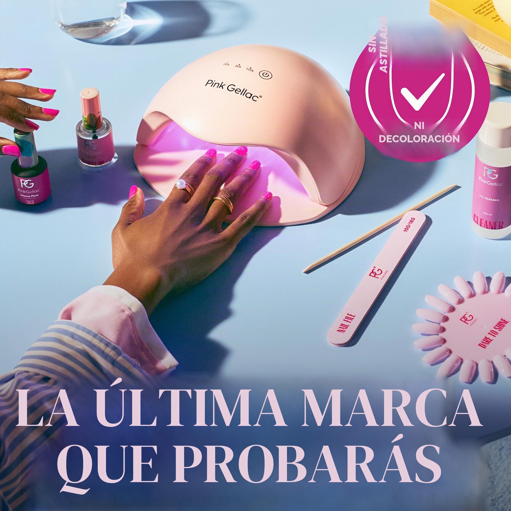 Pink Gellac Kit de Uñas Semipermanentes - Set Manicura y Pedicura con Pro Lampara Uñas Semipermanentes Rosa, 4 Tonos Rojos 15 ml, Top Coat y Base Coat Peel Off, Removedor, Limpiador - Calidad de Salón