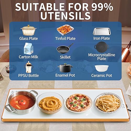 Miniatura 4 de Bandejas de calentamiento para bufés de fiesta (32 x 12 pulgadas), tapete de calentamiento para alimentos con termostato y calentamiento de