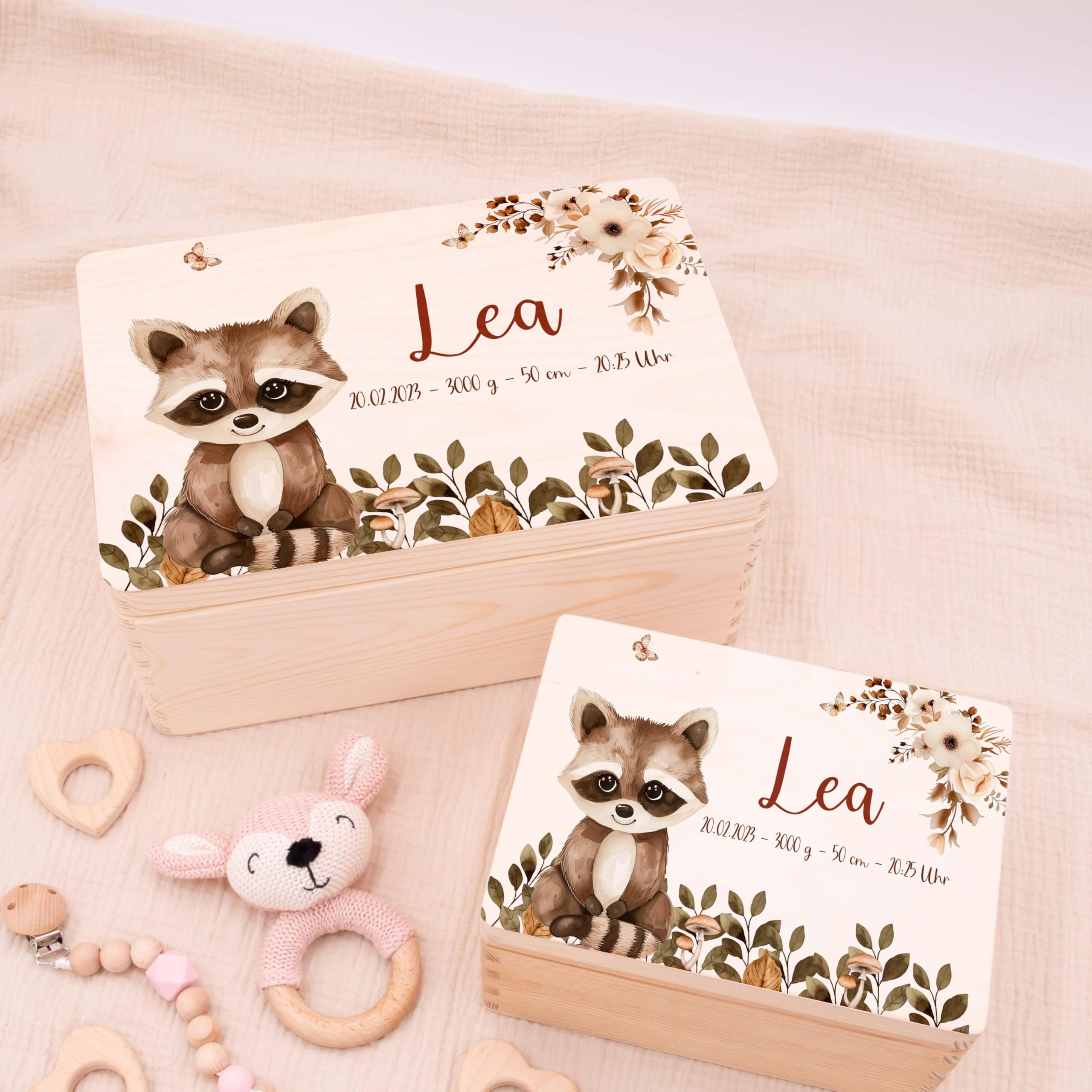 Erinnerungsbox Baby - Personalisierte Geschenke mit Namen | Holzkiste mit Deckel bedruckt mit Schadstofffreie Latextinte - Geschenke zur Geburt & Taufgeschenke für Mädchen & Jungen