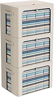 Vista 25 de Paquete de 3 cajas de almacenamiento con marco, bolsas de almacenamiento de ropa, tela Oxford, plegable, apilable, juego organizador con ventana