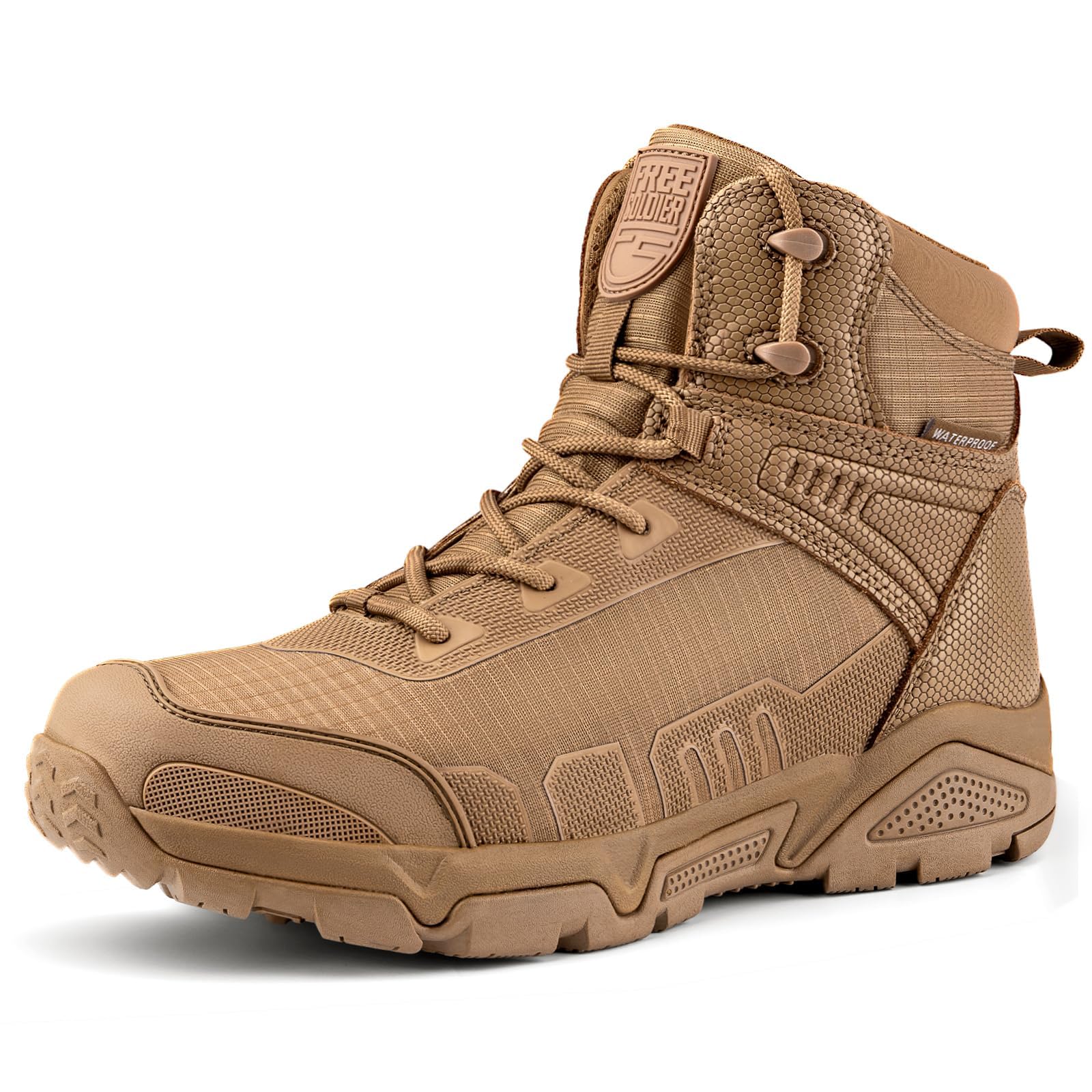 FREE SOLDIER Men's Waterproof Tactical Work Boots Lightweight Comfortable Combat Hiking Boots(waterproof brown 11.5)