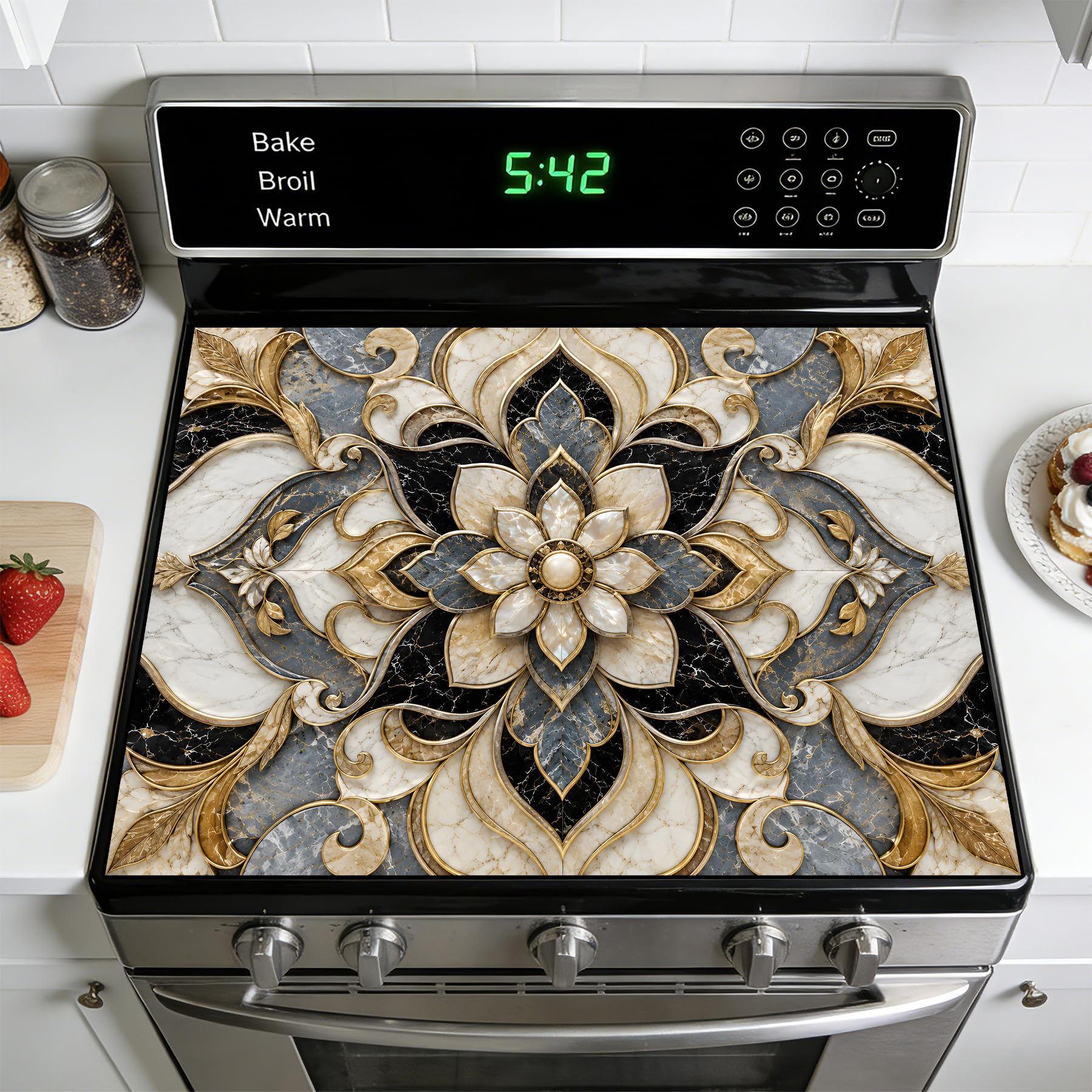 Stove Burner Covers Non-Slip Electric Cooktop Protector Mat (Ornate)