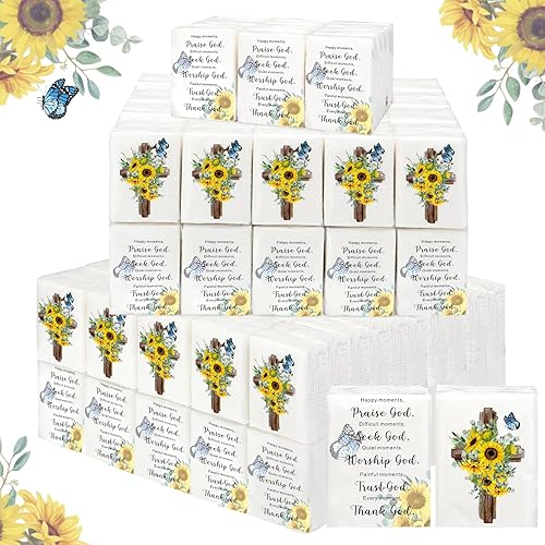 Miniatura 1 de Outus Paquete de 100 pañuelos de bolsillo cristianos a granel, paquetes de pañuelos individuales mini faciales de 3 capas para funeral, boda,