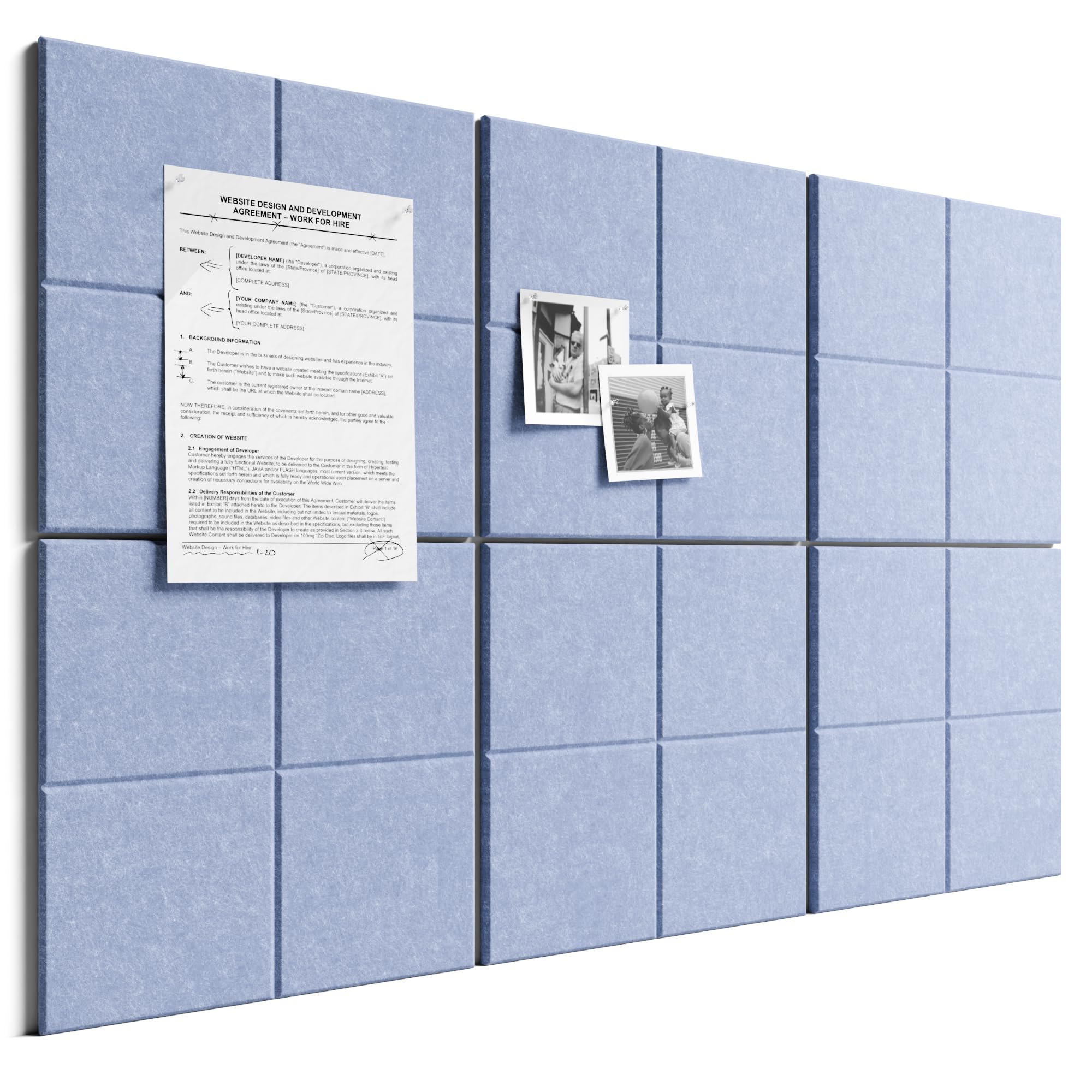 Bumusty Large Cork Board Alternative 36 x24 Felt Bulletin Board Tiles, with 30 Pushpins, 40 Adhesive Tabs