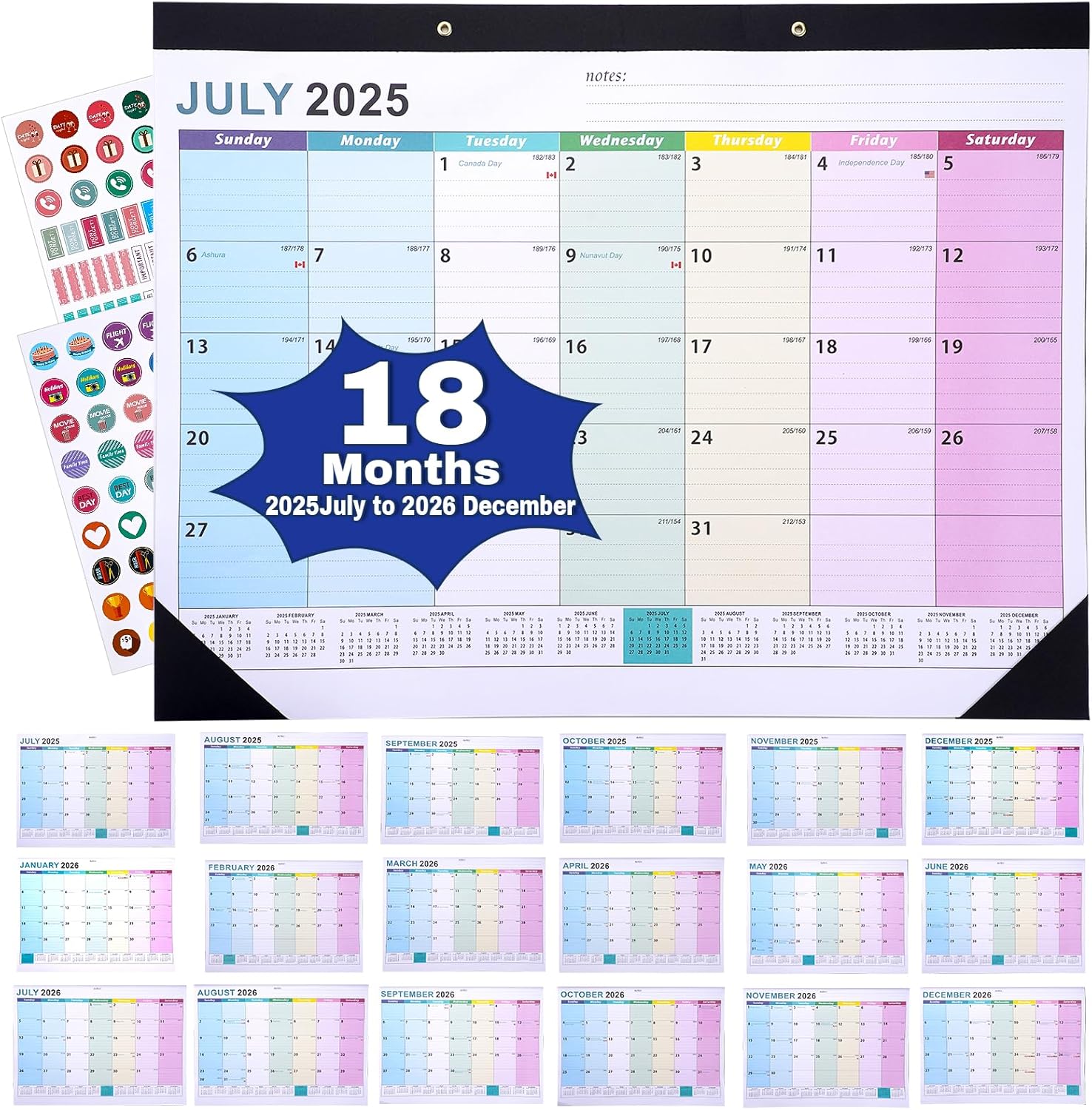 Desk Calendar 2026,18 Months 2026 Wall Calendar from January. 2026 -December 2026,Large 22" x 17" Desktop Monthly Planner Large Colorful Lump
