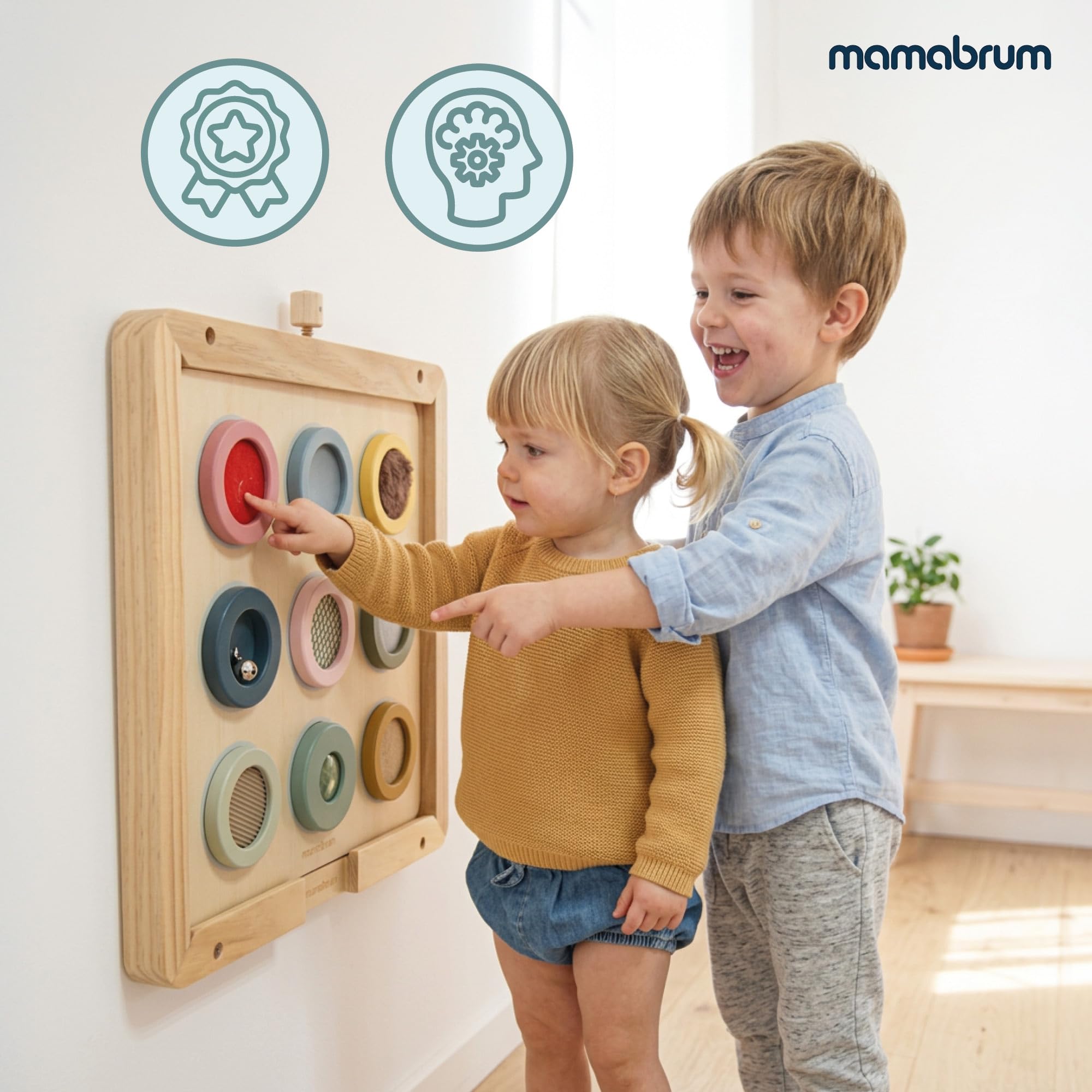 Mamabrum Tablica Sensoryczna Montessori 9 Tekstur z Ramką 18m+