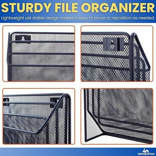 Miniatura 5 de 1InTheOffice Organizador de carpetas de archivos de 3 niveles, clasificador de escritorio, organizador de malla negra