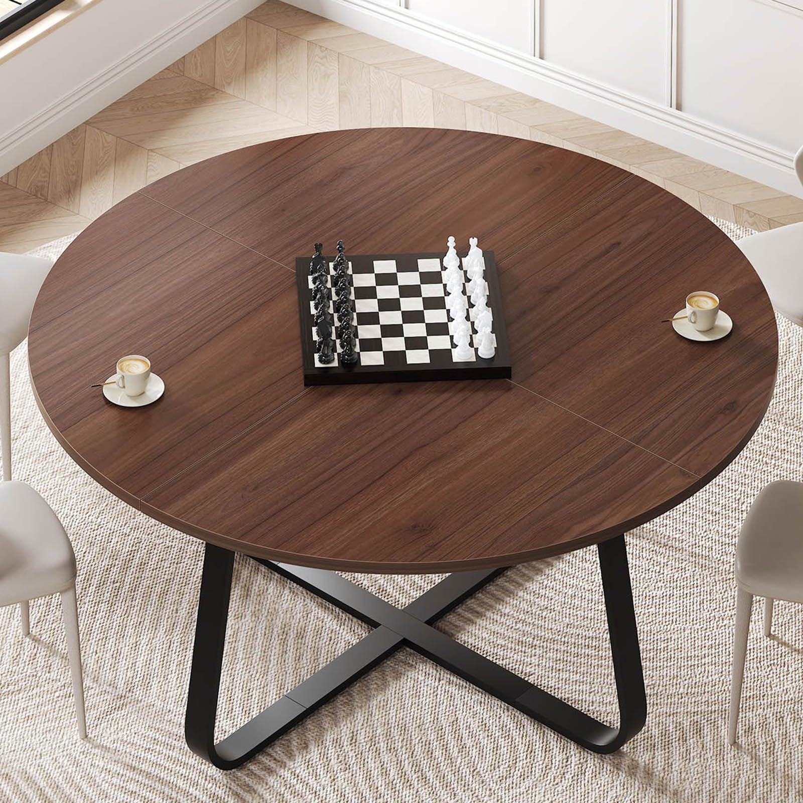 LVB Runder Esstisch Esszimmertisch für 4 bis 6 Personen Küchentisch 130cm Esstische Rund aus Holz Moderne Industrial Design Runder Tisch für Esszimmer Küche Wohnzimmer, Walnuss