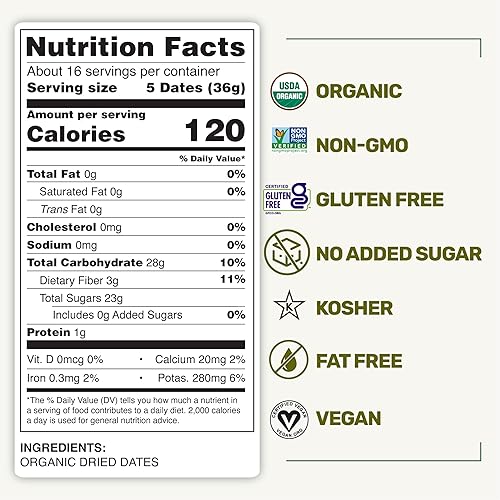 Miniatura 4 de Happy Village Dátiles orgánicos sin hueso, sin azúcar añadido, frutas secas de 40 onzas (2 paquetes de 20 onzas)  Kosher, sin OMG, sin azúcar,
