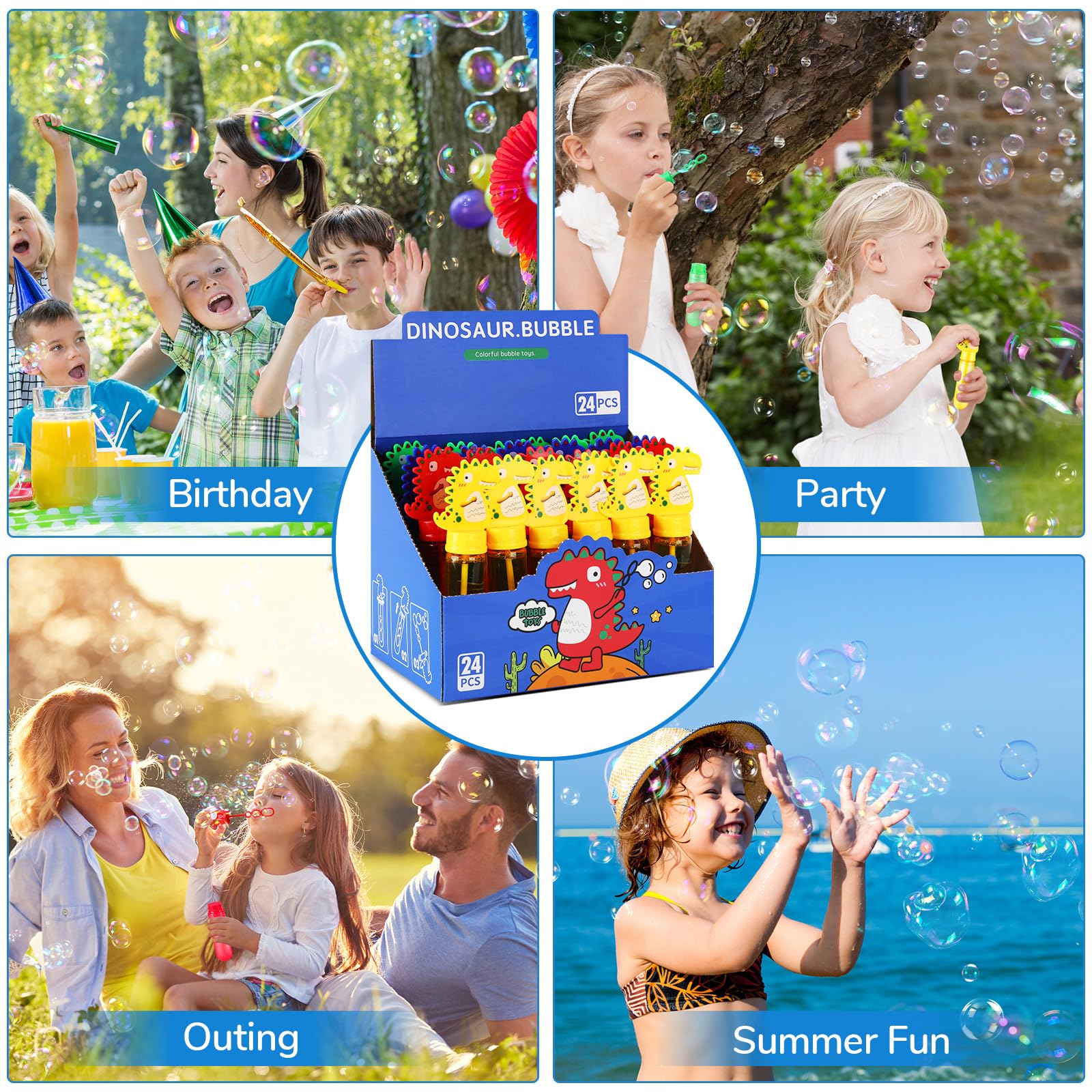 Ucradle 24 Stück Seifenblasen Set für Kinder - Dinosaurier Seifenblasen Stäbe Spielzeug mit 35ml Seifenblasen Nachfüllflasche, Bubble Sticks Geschenke für Hochzeit Party Mitgebsel Kindergeburtstag