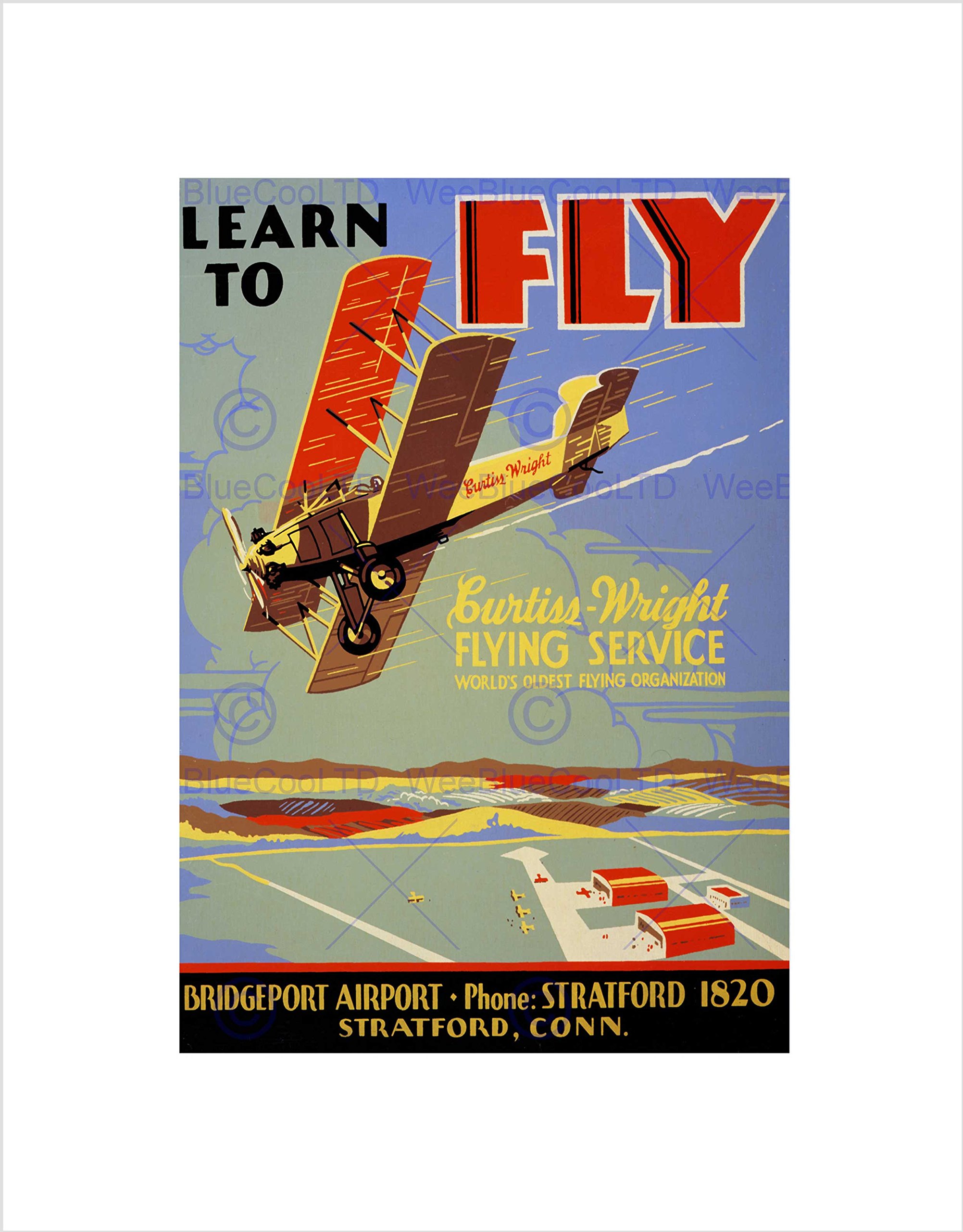 Wee Blue Coo Advert Curtiss Wright Flying Lesson Plane USA Wall Art Print