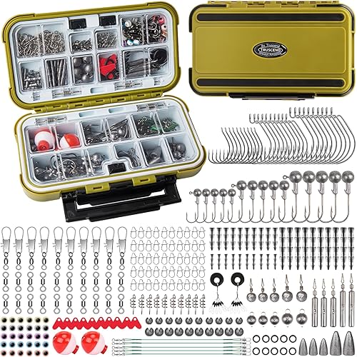 TRUSCEND Widely Used Fishing Tackle & Accessories Kit, Fishing Tackle Box with Tackle Included, Fishing Sinker Weight Hook Swivels Snap Leader Lures, Giftable Beginner Fishing Lures/Gear Set