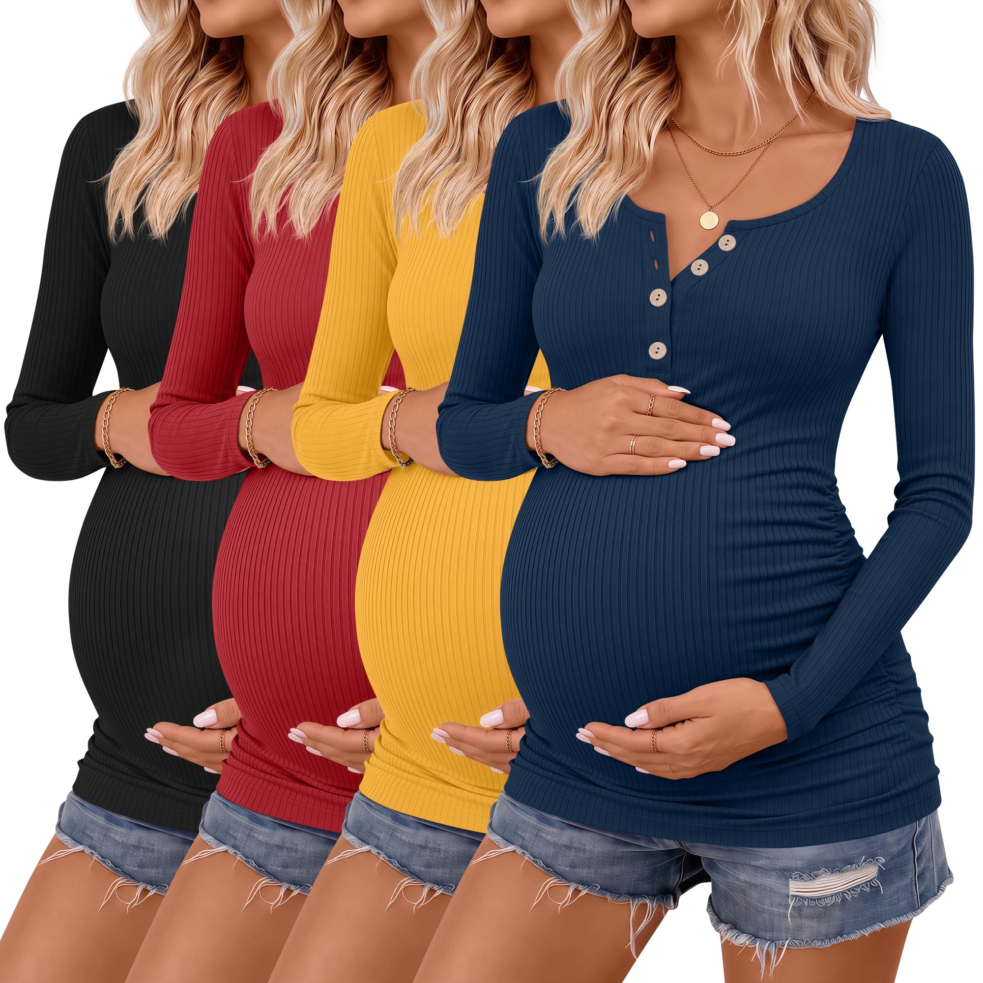 4 Pack Maternity Long Sleeve Shirts Pregnancy Tops
