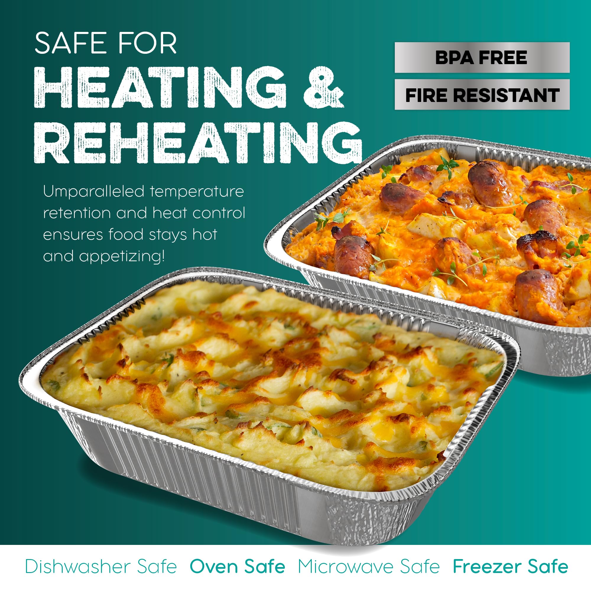 Aluminium-Pfannen 22,9 x 33 cm [45 Stück] Aluminiumfolien-Pfannen – Einweg-Pfannen zum Backen, Grillen, Braten, Kuchen-Serviergerichte, Catering-Zubehör, Dampftisch-Chafing Pans, halbe Größe