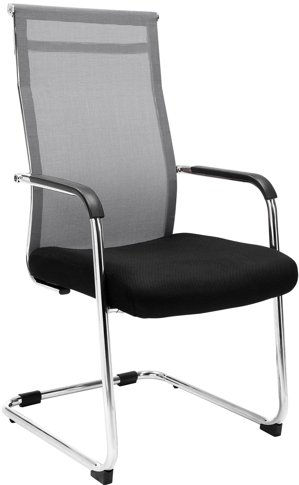 CLP Sedia Cantilever Con Braccioli Brenda I Sedia Sbalzo In Rete E Metallo I Sedia Ospiti Conferenze Imbottita I Sedia Ufficio Max Carico 110 KG, Colore:grigio