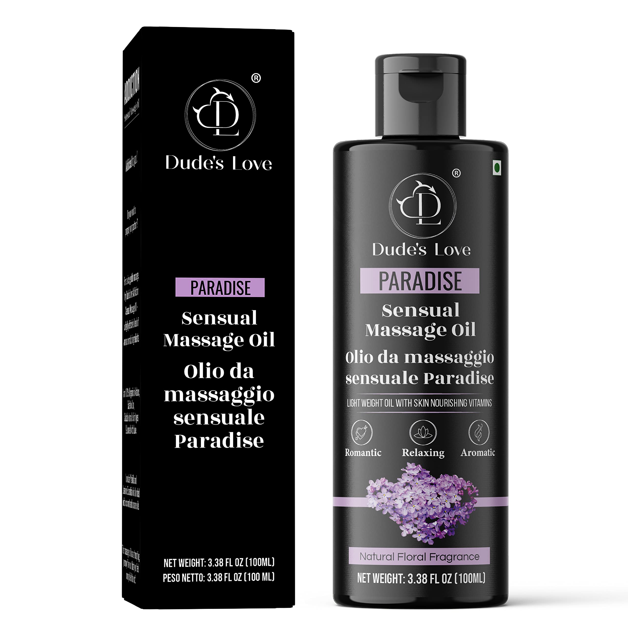 Dude's Love - Olio Da Massaggio Commestibile Per Il Corpo Floreale Alla Lavanda-Rilassante, Rilassante E Senza Macchie|Olio Aromaterapico Non Appiccicoso Con Fiori D'arancio E Olio Essenziale-image