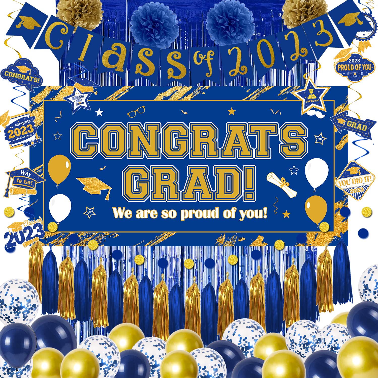 Buy Graduation Party Decorations 2023 Set Include Blue and Gold Class of 2023 Banner Congrats