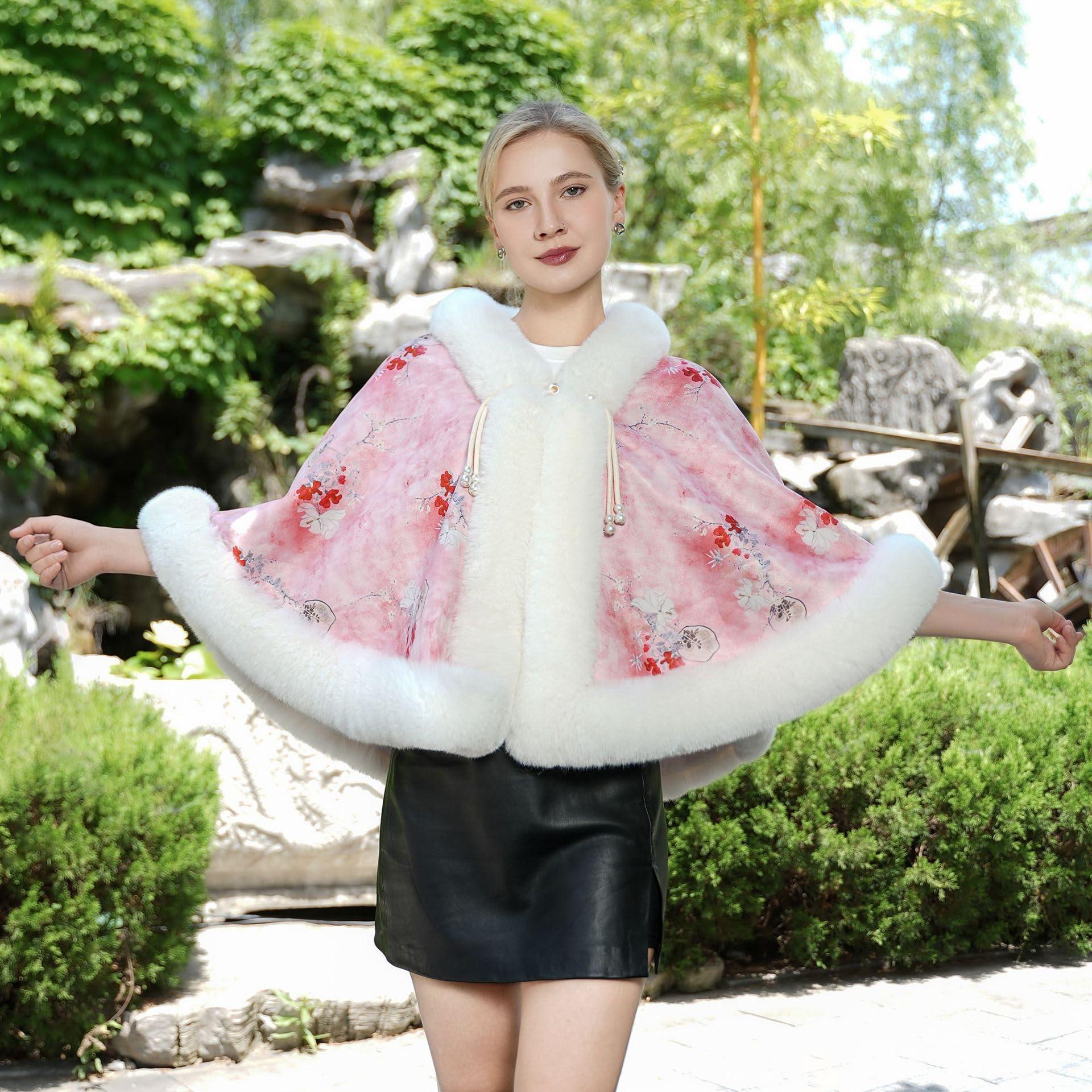 Scialle Donna Stola Da Donna In Pelliccia Sintetica Scialle Elegante Mantello Vintage Floreale Bolero Lavorato A Maglia Per Matrimoni Invernali Serate Spose E Damigelle.