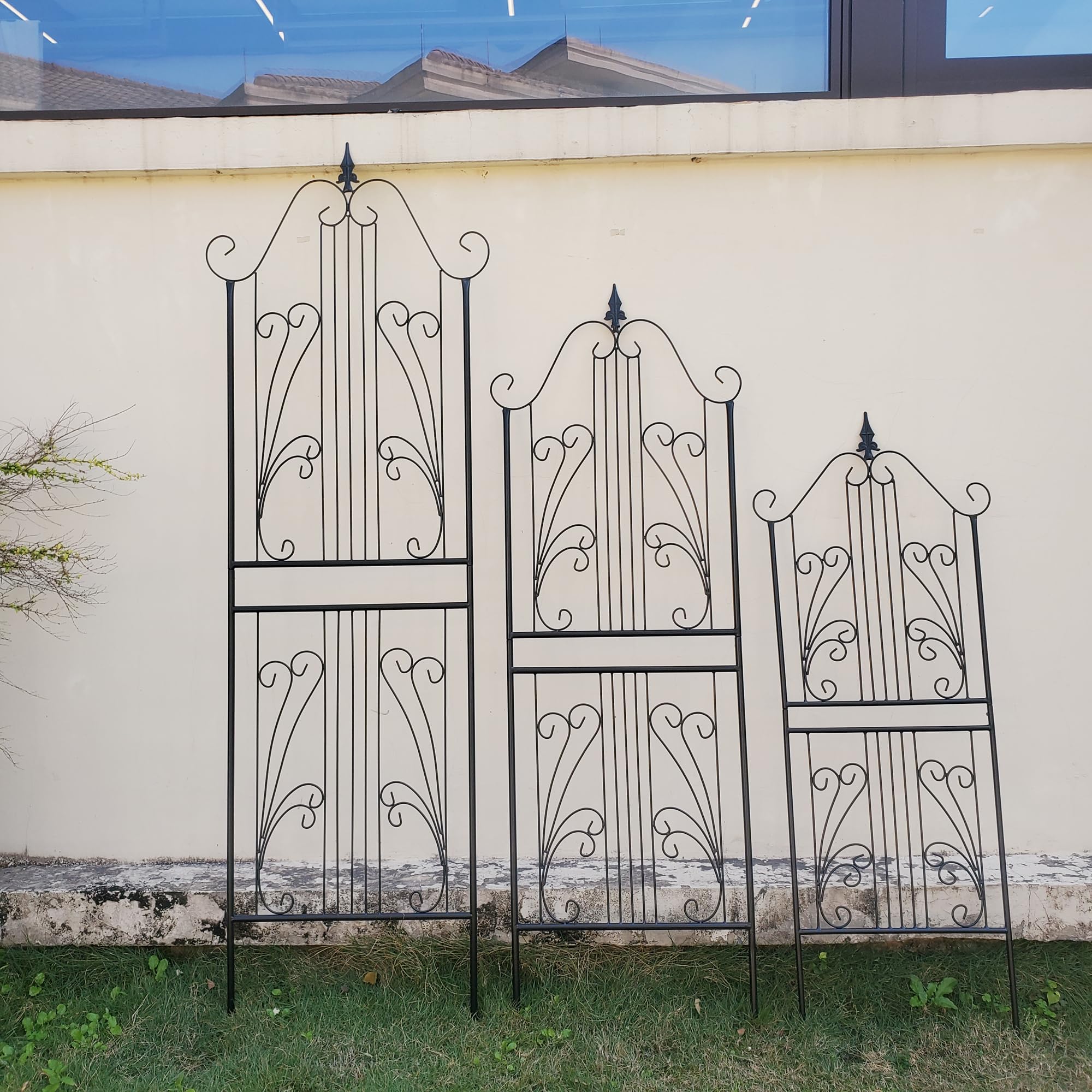 1 lot de treillis pour plantes grimpantes de 210,1 cm de haut x 67,8 cm de haut, treillis de jardin en fer forgé lourd à volutes métalliques, décoration de pelouse, terrasse pour rose