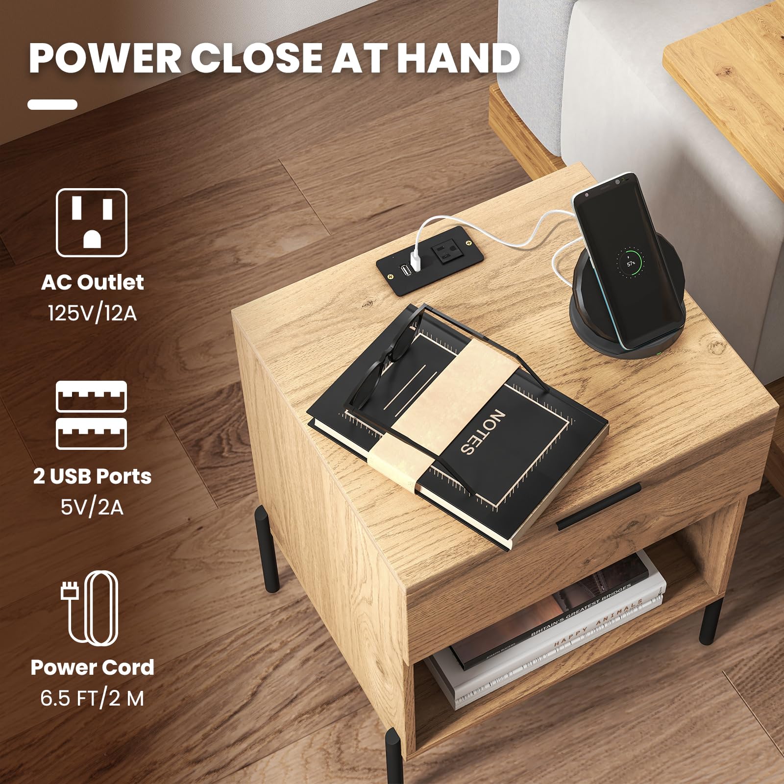 Comodino per camera da letto con porta di ricarica USB, tavolo elevabile, design a puleggia removibile con due cassetti, dimensioni: 40*49*55cm | Leroy Merlin Comodino per camera da letto con porta di ricarica USB, tavolo elevabile, design a puleggia removibile con due cassetti, dimensioni: 40*49*55cm | Leroy Merlin