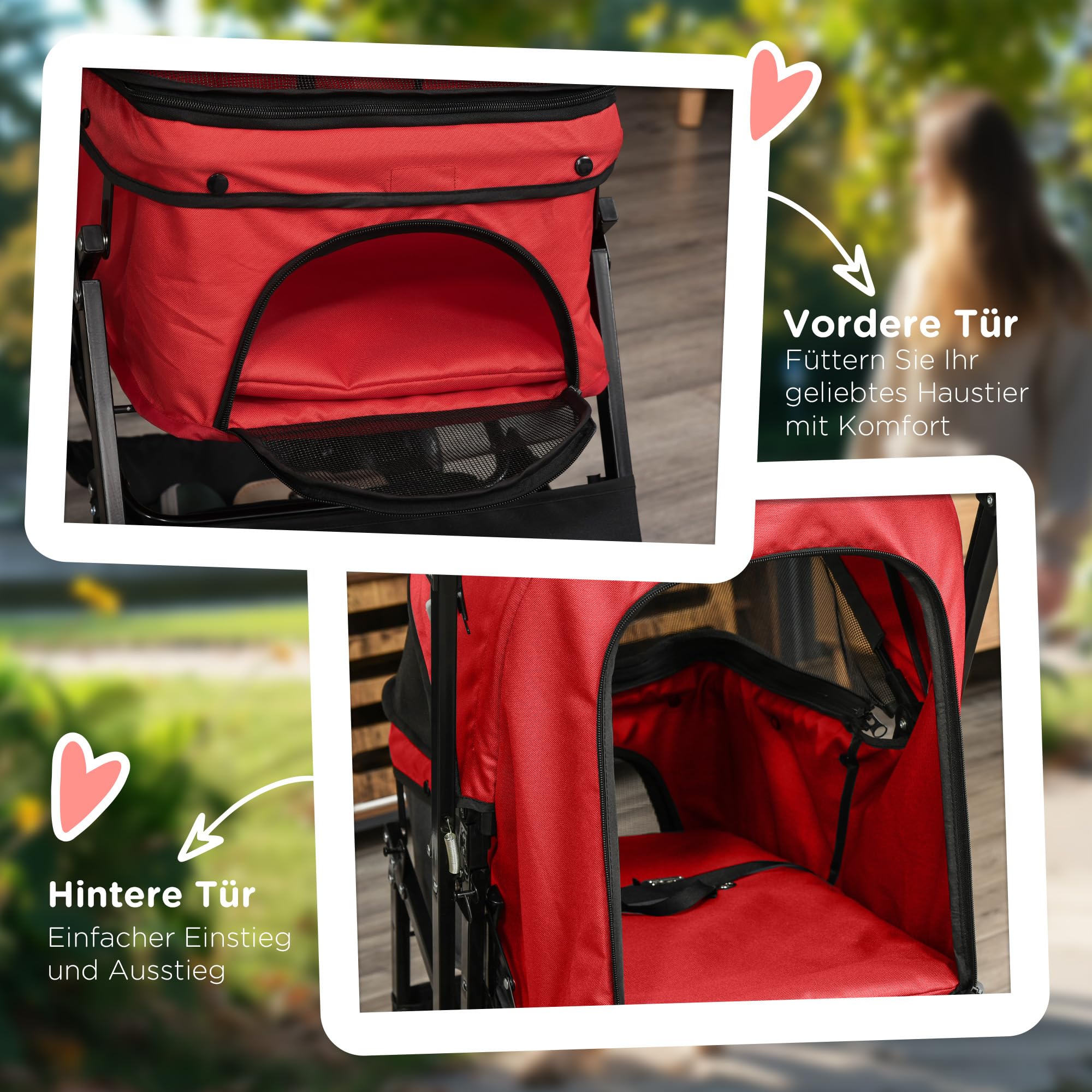 PawHut Hundebuggy Hundewagen Buggy für kleine Hunde und Katzen Haustierwagen Pet Stroller Katzenbuggy Oxford Rot 76,5 x 52 x 95 cm