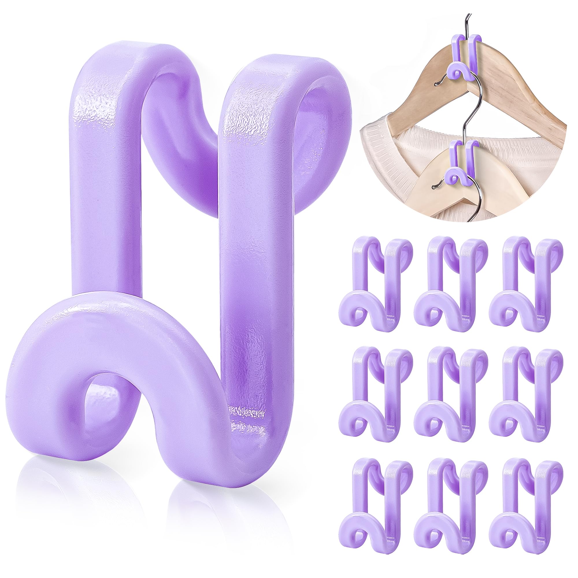 Mlici Hanger Extender Space Saver for Closet, 60 Pack Clothes Hanger Connector, Clothes Extender Hooks for Stacking Closet Organization (Purple)