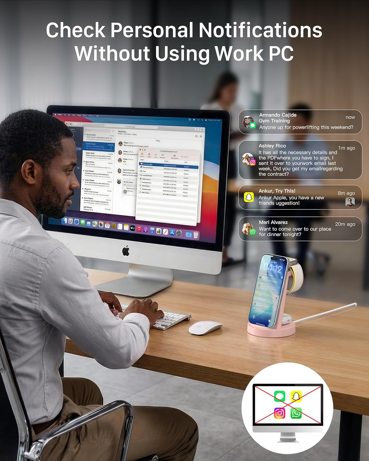 Anlmz 3 in 1 Charging Station for iPhone, Wireless Charger for iPhone 17 16e 16 15 14 13 12 11 X Pro Max & Apple Watch - Charging Stand Dock for AirPods (Pink) - Image 3