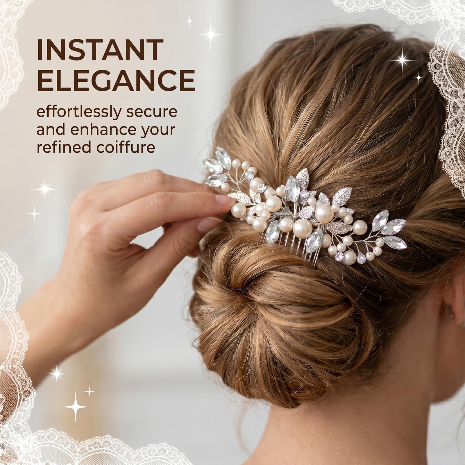 1 x Pettinino argentato per capelli da sposa, Pettine per Capelli da Sposa Fermaglio, Pettinino per capelli da sposa con perle argentate, con Perle Cristallo Accessori, Accessori Capelli Sposa