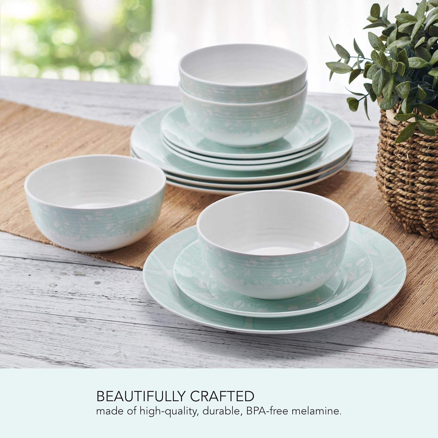 Pfaltzgraff Venice 12 Piece Outdoor Melamine Dinnerware Set, Service for 4,Teal - Image 3