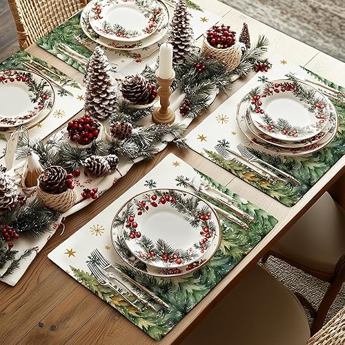 Miniatura 6 de GEEORY GP141-18 - Juego de 4 manteles individuales de Navidad de 12 x 18 pulgadas, árboles de Navidad, copos de nieve, invierno, temporada,