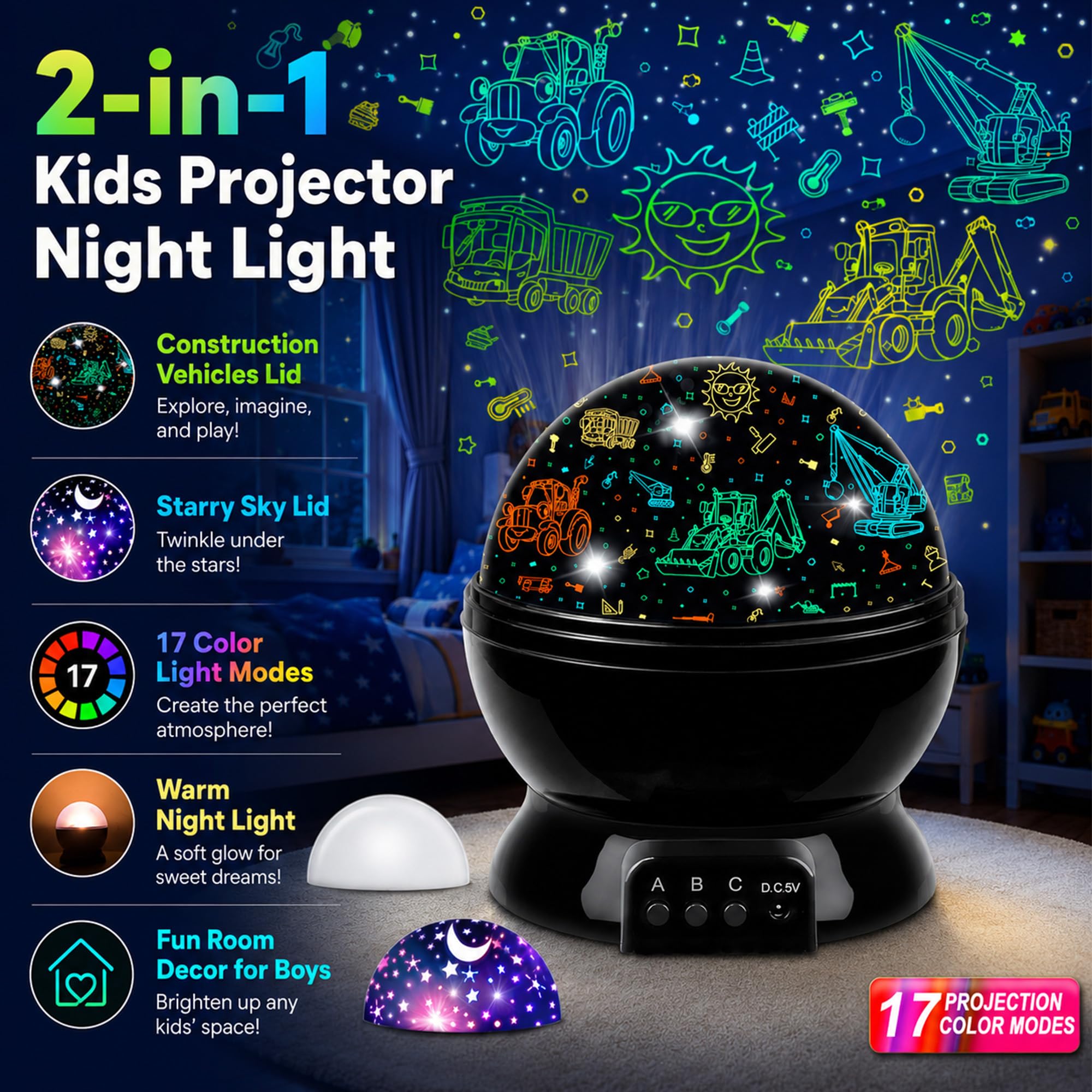 MOKOQI Proyector de Halloween con luces LED para decoración de fiestas en interiores, rotación de 360 grados, proyector de luz nocturna, juguetes para niños, regalos para niños de 5 a 8 años