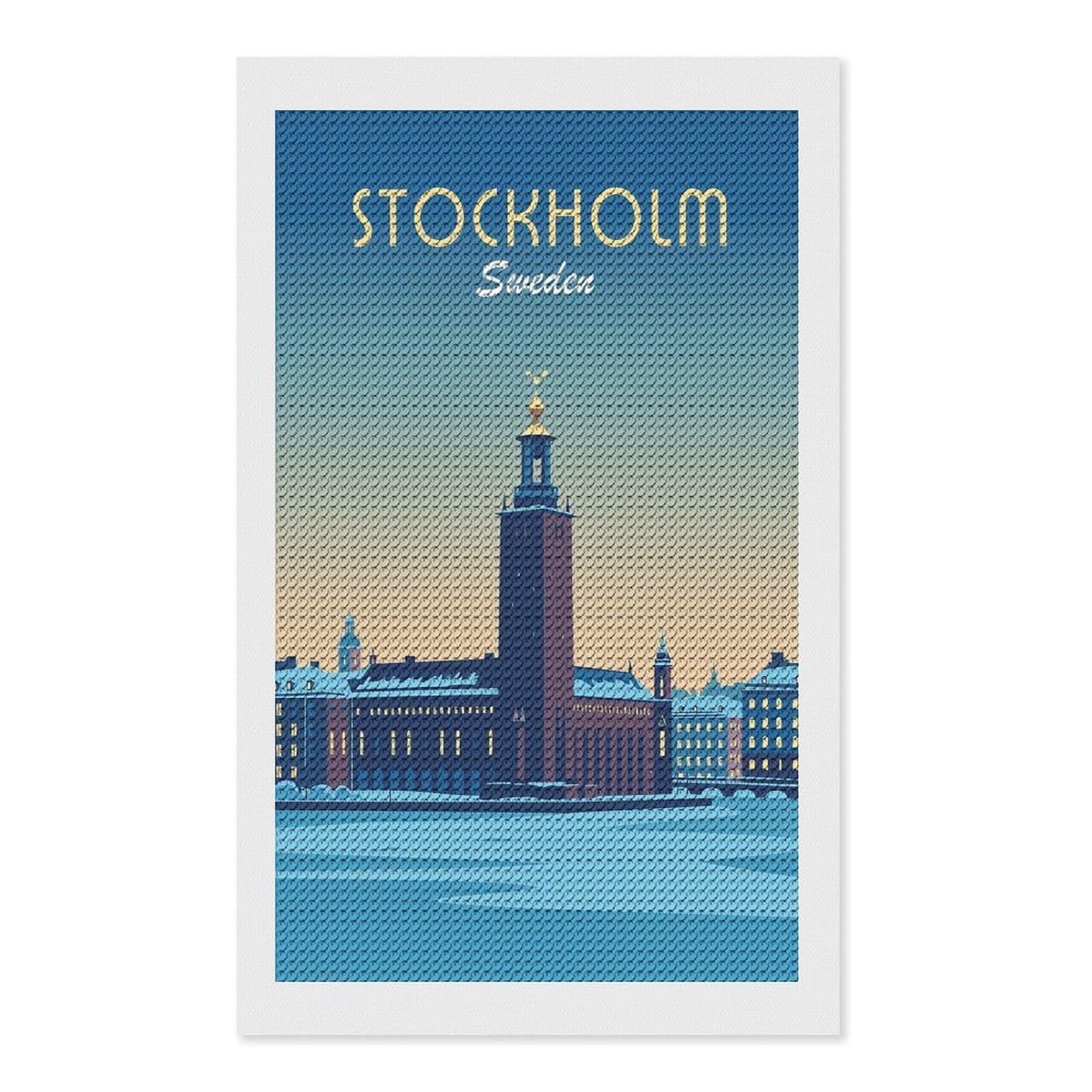 Junmoney Stockholm Sweden Diamond Painting Canvas Kit 12"x20", Adhesive Canvas, Living Room Decor, Farmhouse Decor, Winter Craft