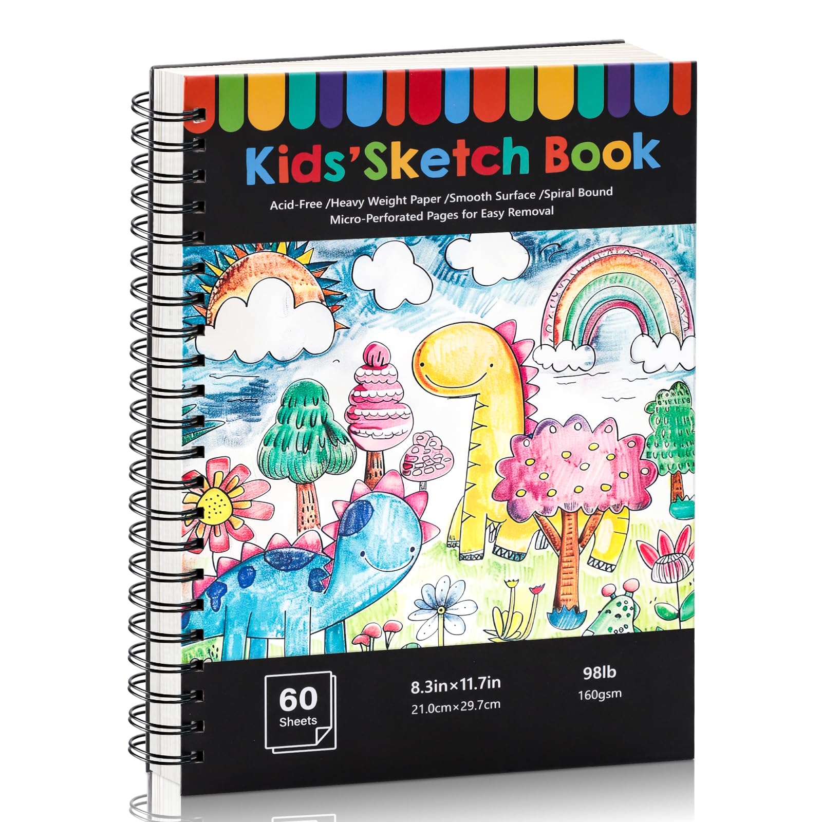 A4 Skizzenbuch, 160g/m² Zeichenblock A4 mit Hardcover und Spiralbindung Malblock Skizzenblock für Studenten Künstler Kunstprojekte (60 Blatt/120 Seiten)