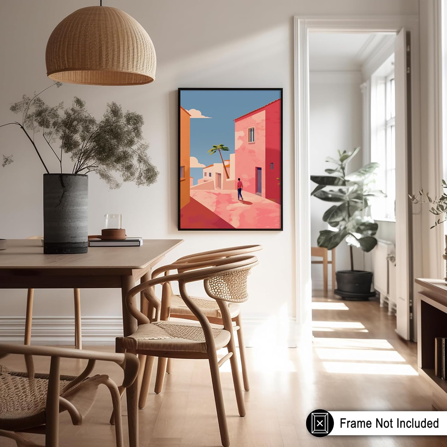 Poster Master Mediterranean Poster - Retro Pink Houses Print - Watercolor Illustration - Abstract Art - Modern Design - Aesthetic Artwork - Great Office or Living Room Decor - 8x10 UNFRAMED