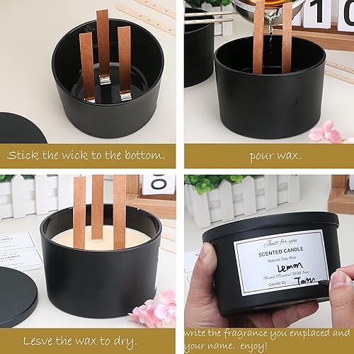 Miniatura 6 de MILIVIXAY Paquete de 6 tarros de vela de 24 onzas con tapas de metal y kits de fabricación de velas, 3 tarros de velas con mecha, recipientes de