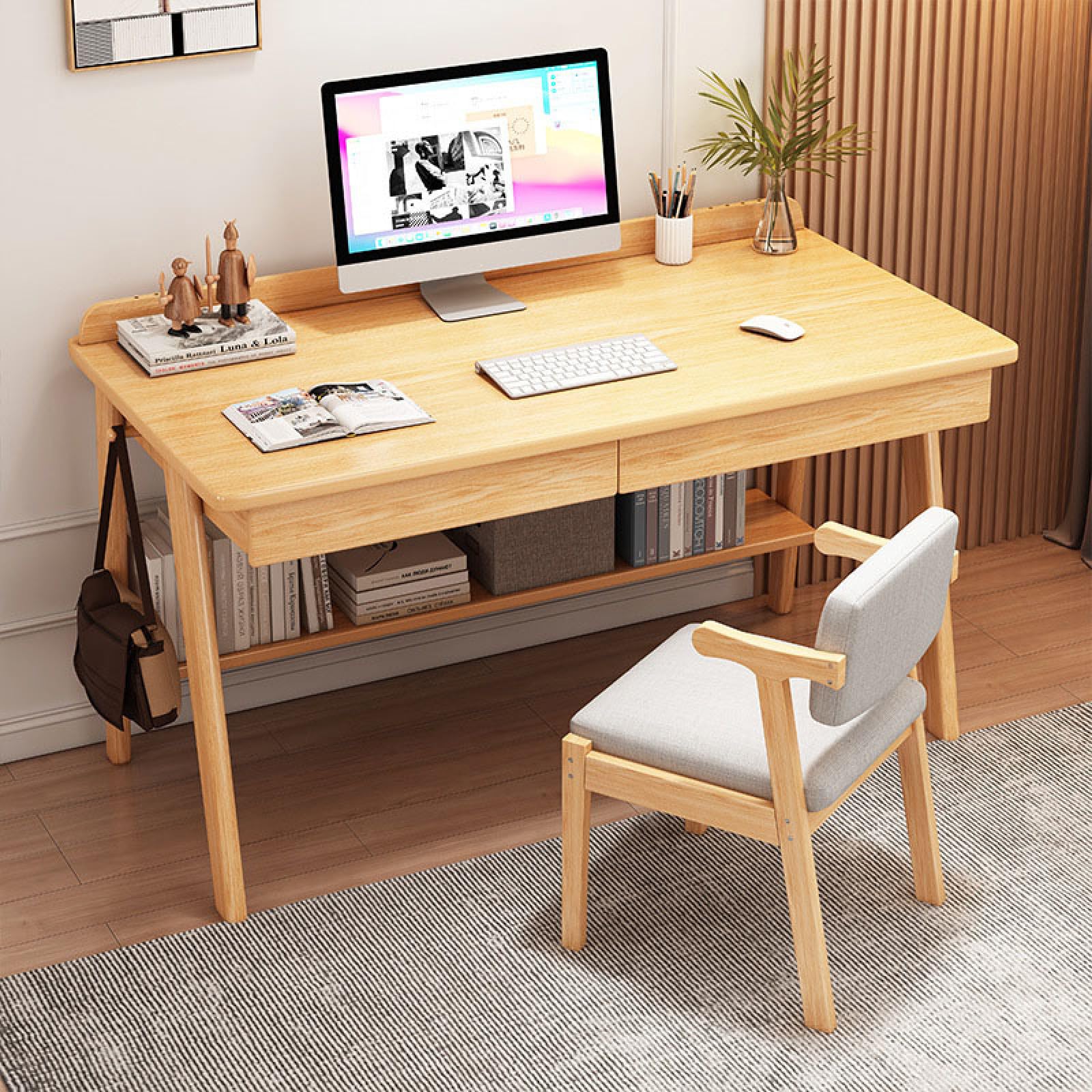 MidCentury - Scrivania moderna in noce con 2 Sto Ders 99 cm, scrivania per casa e ufficio, tavolo da studio per spazi minimalisti