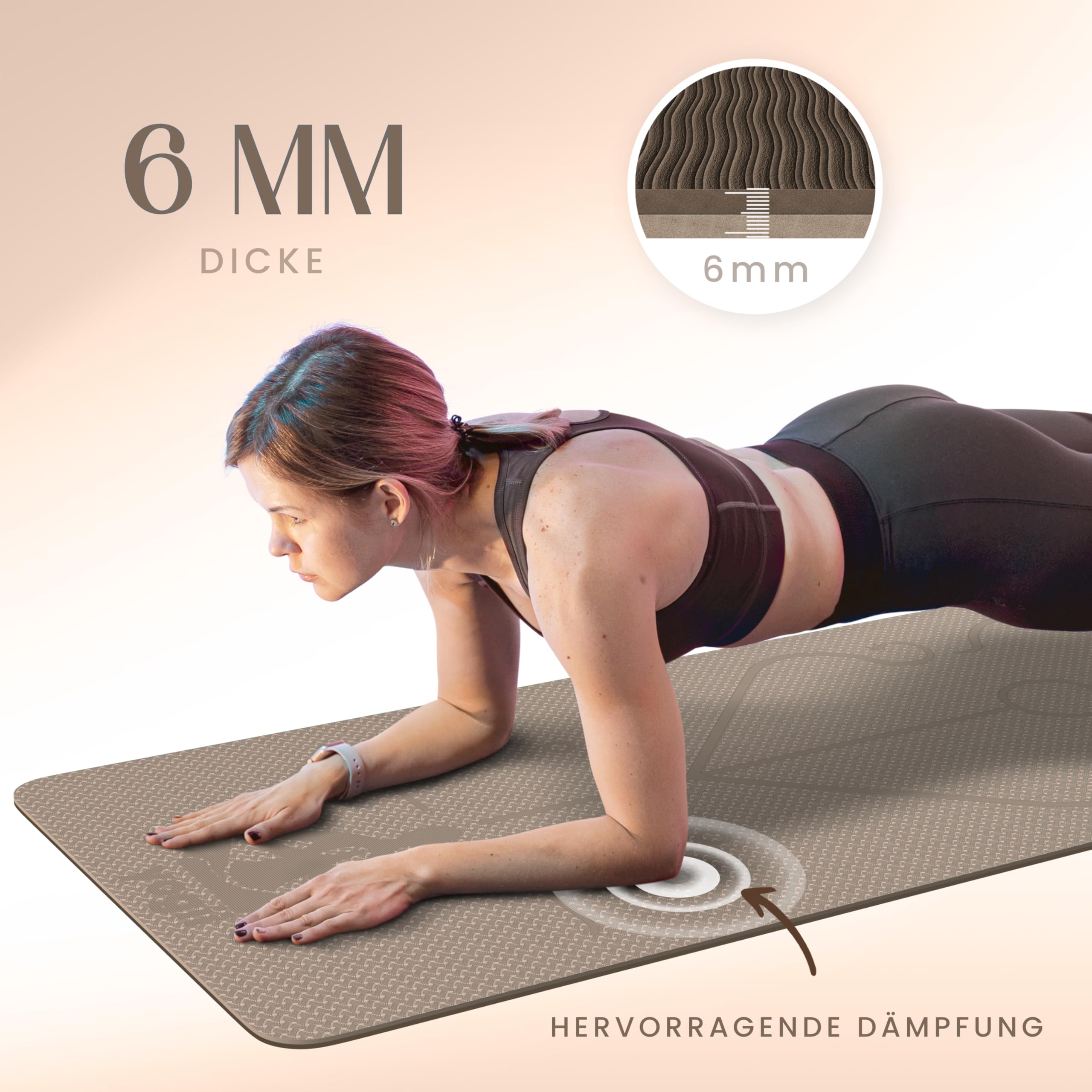 Yogii Yoga matte 6 mm rutschfest - TPE Fitnessmatte für Yoga, Pilates & Home Workout - Anti-Rutsch Sportmatte mit Alignment Linien - Gymnastikmatte für Damen & Herren